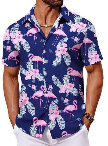 COOFANDY Chemise à Manches Courtes pour Homme Chemise Hawaïenne Chemises D'été Tropicale Légère Vacances Plage Chemises à Fleurs Boutonnée FêTe