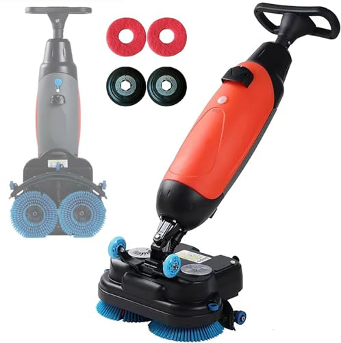 UIBAO Lavasciuga Pavimenti Automatico Compatto Senza Fili,36V Batteria al Litio,360° Doppie Spazzole 240 Giri/Min,3 in 1 Multifunzione,Larghezza 42cm,per Pavimenti Legno Marmo Cemento Red