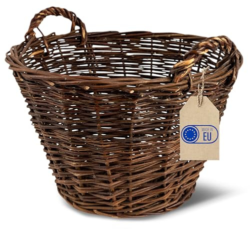 Creative Home Weidenkorb mit Zwei Henkel | Groß ø 40 cm | Für Geschenkkorb | Kaminkorb Brennholzkorb Korb Geflochten aus Weide für Wohnzimmer Badezimmer Kinderzimmer Universal