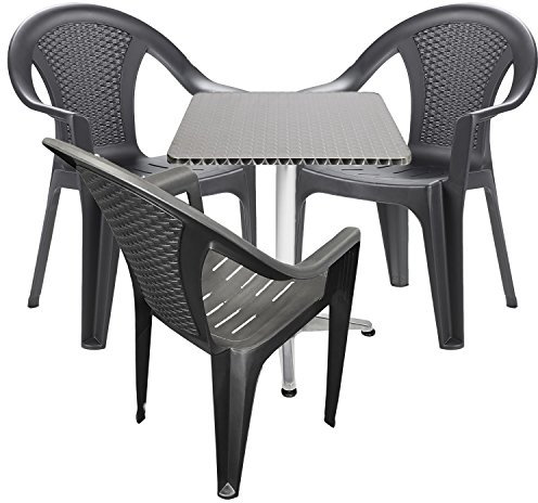 Mojawo® Bistrogarnitur 4-teilig Bistrotisch Alu 60x60cm H70/110cm höhenverstellbar + 3 Stapelstühle Kunststoff Anthrazit