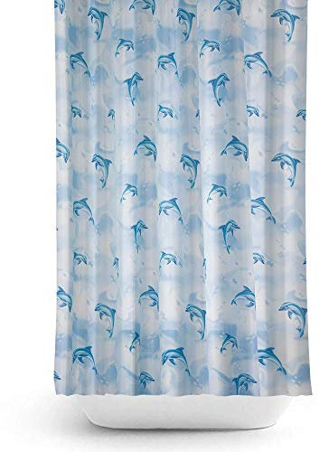 Tropik home Rideau de douche en tissu extra long et large, 240 cm de large et 200 cm de hauteur, famille de dauphins