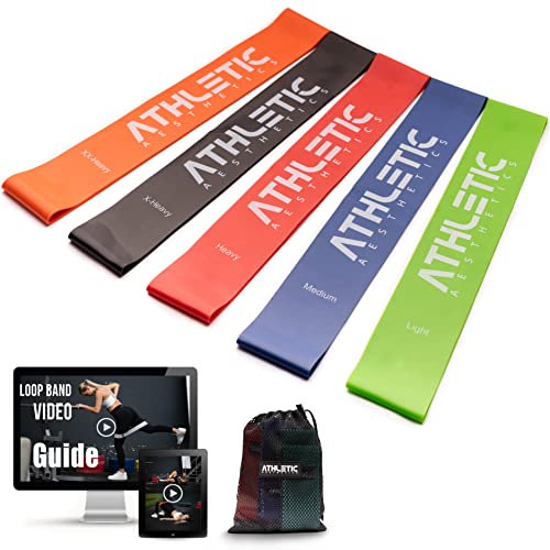 ATHLETIC AESTHETICS Premium Loop Bands Set [5 Fitnessbänder mit praktischem Beutel + Übungsanleitung als PDF] - Trainingsbänder für Gymnastik, Fitness und Yoga - Gymnastikbänder / Widerstandsbänder