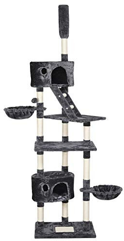 Yaheetech Kratzbaum deckenhoch Katzenkratzbaum Kletterbaum für Katzen 2 Katzenhöhlen 2 Liegemulden Kratzbrett am Boden Höhenverstellbar