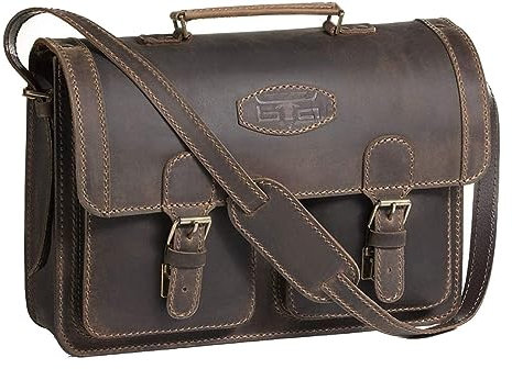 MIKA 28057522 - Aktentasche Robbert aus Echt Leder/Sattelleder, Schultertasche mit 1 Hauptfach und 2 Fronttaschen, Umhängetasche für Damen und Herren, Ledertasche in Dunkelbraun, ca. 41 x 12 x 28 cm