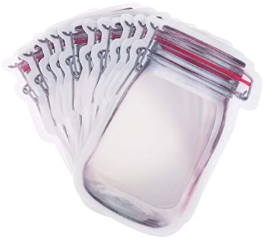 50Pcs Mason Jar Pattern Food Storage Bag Reusable Portable Stand Up Smell Proof Zipper Bags Snack Saver Container Retail Package Bag Frosted Pouches Red 7.6×5.4in (19.5×13.7cm)