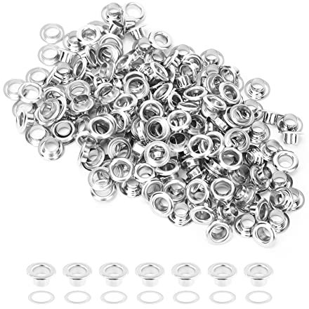 Pssopp 100 pièces Kit œillets œillets en laiton métal œillets avec rondelle chaussures vêtements toile cuir bricolage projets diamètre intérieur 4mm argent oeillet ceinture