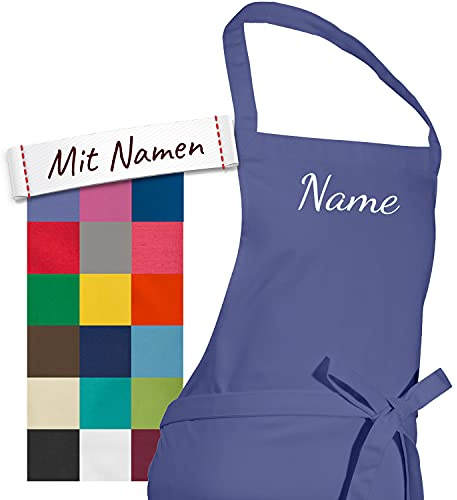 LALALO Personalisierte Schürze mit Namen, Latzschürze Bestickt, Kochschürze Grillschürze Damen Herren, Malschürze Basteln, Kochen, Garten oder Werken, 100x80 cm