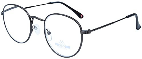 Praktische Metall-Lesebrille / -hilfe mit Blaulichtfilter LOKI in angesagter Pantoform in Schwarz + 3,00 dpt