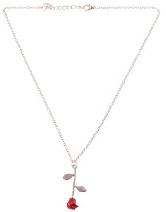 XIGAWAY Collier avec pendentif en forme de rose rouge 3D La Belle et la Bête - Bijou pour femme, Tissu,