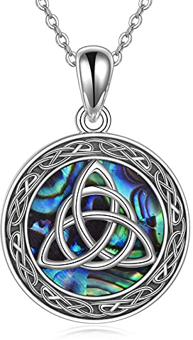 YAFEINI Keltische Trinität Knoten Halskette Sterling Silber Abalone Shell Dreieck Triquetra Anhänger Halskette Viel Glück Irischer Schmuck Für Frauen Männer
