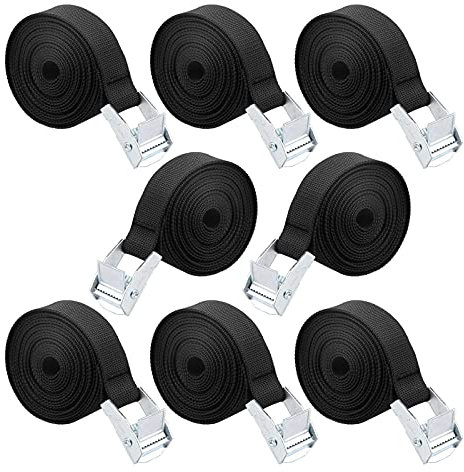 Lostwry 8pcs Befestigungsgurt Set Spanngurte Zurrgurt mit Ratsche Befestigungsriemen mit Klemmschloss für Fahrradträger Motorrad Gepäckpakete Schwarz 2,5cm x 1m
