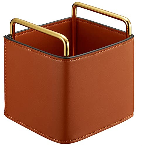 HTian American Vintage Pelle Quadrato Penne Pennarelli Portamenti Desktop Matita tazza Accessori per ufficio Accessori contenitore per camera da letto
