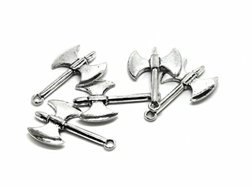 Julz Beads 5 Axe Charms - Antique Silver Tone - Viking Pendant - 40mm x 25mm - J252486