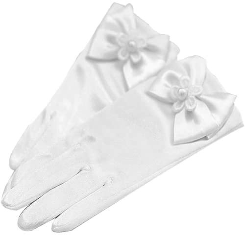 TOSSPER Süße Mädchen Handschuhe Brautjungfer Kurzhandschuh Bowknot Spitze Pearl Prinzessin Kleid Handschuhe Für Hochzeitsgemeinschaft Party