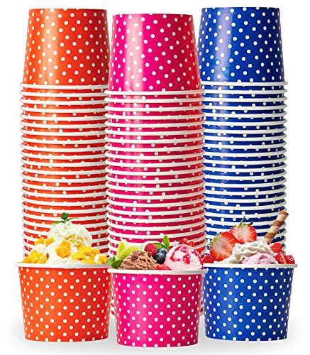 LITOPAK 120 Pack 16 oz Ice Cream Cups, Disposable Dessert Cups for Cold or Hot Food, Coloured Paper Dessert Bowls for Soups, Sundaes, and Ice Cream