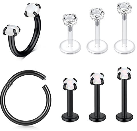 VFUN 16G Tragus Chirurgenstahl Opal Hufeisen Hinged Segmentring Septum Clicker Helix Ohr Knorpel Stecker für Damen Labret Black