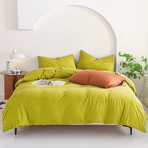 Luxlovery Chartreuse Bettdecken-Set California King Moosgrün, modernes Grasgrün, weich, atmungsaktiv, Steppdecken, 3-teiliges Bettwäsche-Set für Cal King Bett