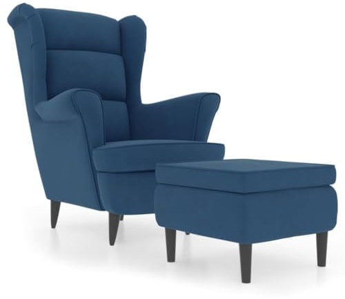vidaXL Ohrensessel mit Hocker Armlehnen Fernsehsessel Polstersessel Loungesessel Wohnzimmersessel TV Sessel Ruhesessel Relaxsessel Blau Samt