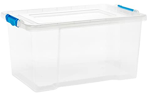 URBNLIVING 50L Clear Transparent Plastic Stackable Storage Boxes With Snap Clip On Enclosures Living Room Office Bedroom (3)