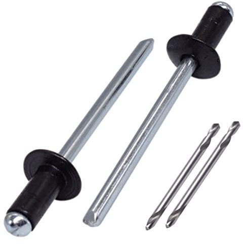 SKIR'CO Lot de 600 rivets aveugles peints 3,2 x 8 mm en aluminium Pop Rivets Forets inclus (Jet Black RAL 9005)