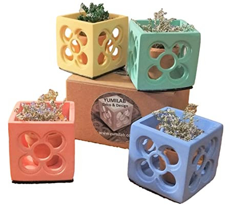 4 mini macetas cúbicas caladas Panot de Barcelona, mini plantador, rajola, baldosa, diseño exclusivo, Barcelona, Cataluña, yumilab