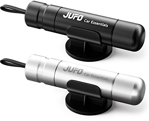 JUFO 2 packs Car Escape Tool with Seat Belt Cutter Quick Emergency Window Breaker Escape Safety Hammer (Black+Silver)