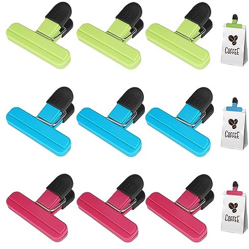 9 Pièces Clips de Sellado de Bolsas de Plástico Pinzas Bolsas Alimentos,Clips para Bolsas de Comida pour Sacs de Café et Bolsa de Aperitivos,Multipropósito Clip de Sellado,Pinzas Cierre Bolsas