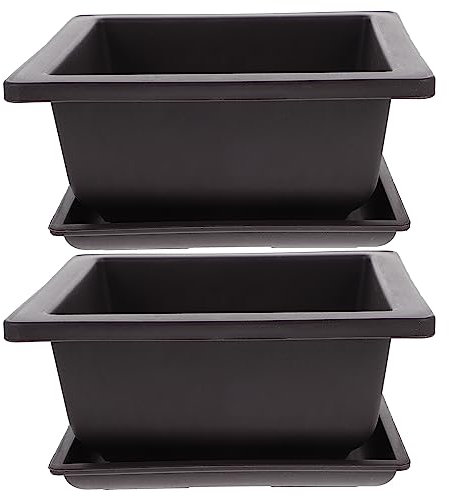 Cabilock 2sätze Teiliges Set Kunststoff Pflanzentöpfe Mit Untersetzer Für Garten Balkon Und Büro Robuste Blumentöpfe Für Sukkulenten Und Bonsai Quadratische Langlebige Blumentöpfe