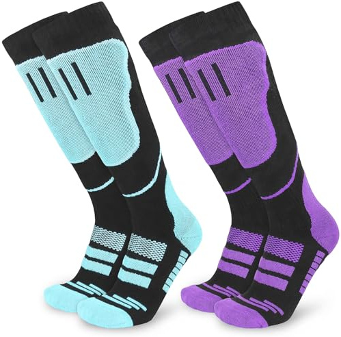 srclo Calcetines térmicos de esquí para mujer, hasta la rodilla, largos, para caminar, senderismo, deportes, acolchados, cálidos, gruesos, para invierno, para esquí, snowboard