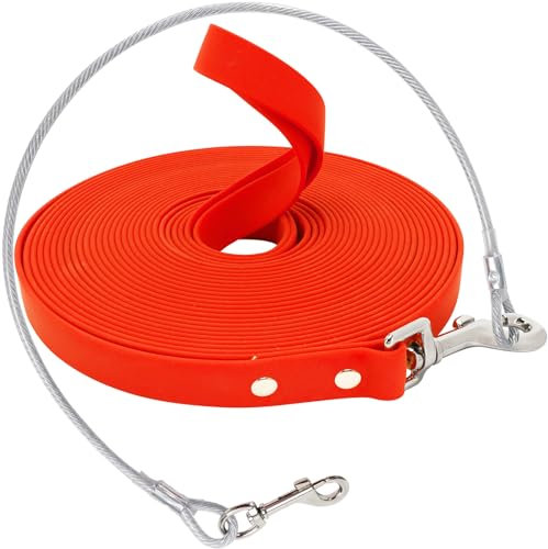 Wasserdicht Schleppleine für Hunde,mit Chew Proof Tie-Out Leinen,3-30m,Wasserdicht Trainingsleine für Große bis Kleine Hunde,Robuste Hundeleine(Orange,15m)