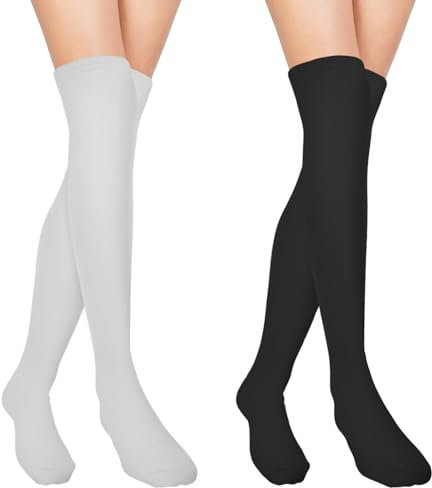 Sibba Oberschenkelstrümpfe Overknee-Socken Für Damen Mädchen Extra Lange Baumwoll-Oberschenkelstrümpfe Strümpfe Overknee-Beinstulpen Schulsocken Für Sport Alltag Cosplay Party Weihnachten