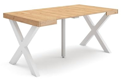 Skraut Home | Table Console Extensible | Console Meuble | 160 | pour 8 Personnes | Pieds Bois Massif | Style Moderne | Chêne