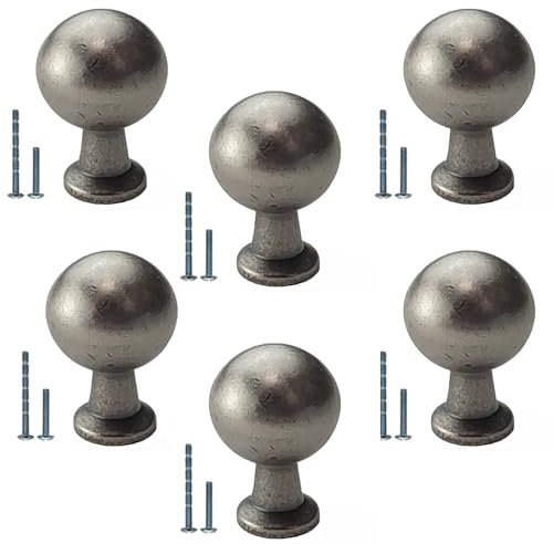 French Furniture Fittings Set of 6 Antique Pewter Kitchen Cupboard knobs, 23mm knobs for Kitchen Cabinet Doors Grey
