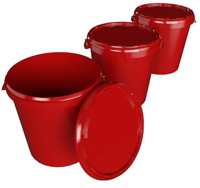 3 Eimer mit Deckel 30 Liter Made in Germany lebensmittelecht stabil luftdicht Vorratseimer für Aufbewahrung von Lebensmittel Büromaterial Kinderzimmer Haushalt Werkstatt und Gastronomie Rot