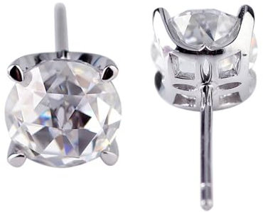 Ohrstecker Weissgold, Damen 14K Weißgold 2 Karat/Paar runde Moissanit-Ohrstecker 6,5 mm