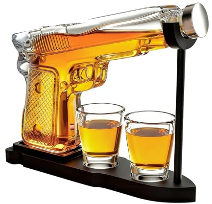 Gifts for Men Dad, 9 Oz Whiskey Gun Decanter Set, Unique Dad Birthday Gift Ideas from Daughter Son, Retirement Bar Stuff Gift for Father Him Brother, Pistol Dispenser for Liquor Vodka - Shot Glasses
