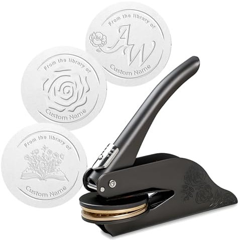 Sangkoo Benutzerdefinierte Buch Präger, personalisierte Bibliothek Buch Stempel, Hochzeit Einladung Buch Präger Siegel Stempel Stahl benutzerdefinierte Logo Text, Geschenk für Buch Liebhaber, Schwarz