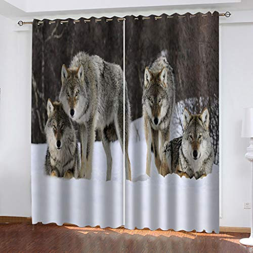 Vorhänge Blickdicht 2Er Set, 3D Schneetier Wolf Muster Gardinen Mit Ösen Für Wohnzimmer Schlafzimmer Kinderzimmer Modern Fensterdekoration, Verdunkelungsvorhang Schlaufen 230X210Cm (BxH)