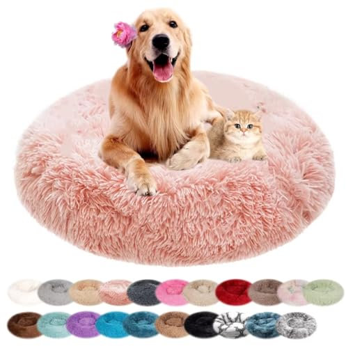 nvdsivee Panier pour Chien Ronde Panier Chat Lavable Lit pour Chien en Rond Peluche Tapis pour Chat Coussin pour Petite Moyen Grande Chien avec Fond AntidéRapant Rose Clair 40cm
