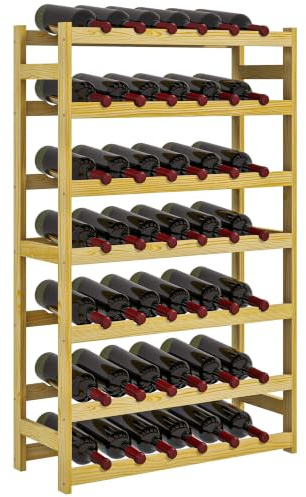 HOMCOM Weinregal für 42 Weinflaschen mit 7 Ebenen 63 x 25 x 102 cm Natur | Flaschenregal, Standregal aus Holz, Weinhalter mit Kippschutz, für Küche