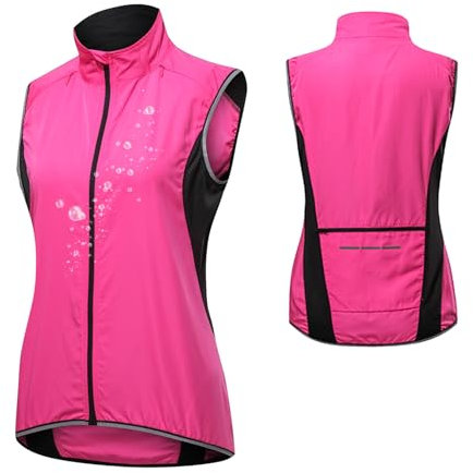 MODRYER Gilet De Cyclisme Réfléchissant pour Femme Léger Respirant sans Manches Coupe-Vent Softshell Gilet De Course Imperméable Gilet Thermique De Vélo,Pink-3XL