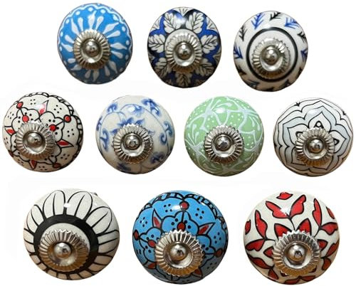 YOUYOUULU Runde Porzellanknäufe - 10 bunte Keramikgriffe - farbige Keramik-Schrankknöpfe für Schubladen, Möbeldekoration