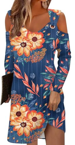 Temu Shop Kleidung Damen Wickelkleid Damen Sexy Kleid Damen Erotisch 1920Er Kleider Damen Langarm Rückenfrei Strandkleid Blumen Bedruckt V-Ausschnitt Freizeitkleid Kleid Rückenfrei (Blau, Xl)