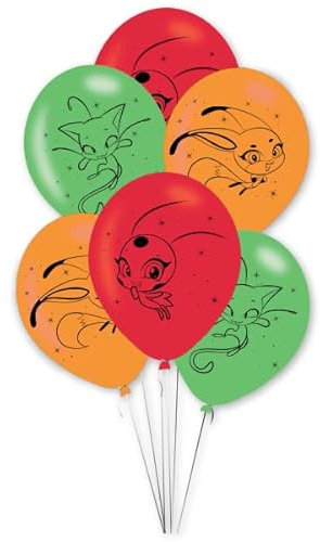 6 Luftballons * MIRACULOUS LADYBUG * als Deko zum Kindergeburtstag und Party | 27,5cm, aus Naturlatex, für Luft und Helium | Kinder Geburtstag Ballons Ballondeko Partydeko