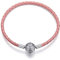 Braccialetto di fascino rosa in pelle Bracciale in argento sterling 925 con ciondolo a forma di cuore rotondo da ragazza Adatto per gioielli con ciondoli Pandora Regali per ragazze da donna