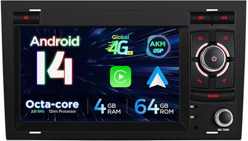 XTRONS 7 Zoll IPS Android 14 Autoradio Octa Core 4GB 64GB Eingebauter 4G Car Play Android Auto AKM DSP WiFi Bluetooth GPS USB Optional DAB OBD DVR TPMS für Audi A4 S4 RS4 SEAT Exeo