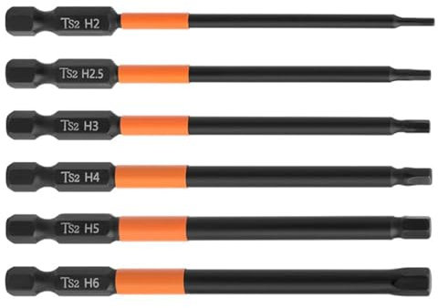 6pcs Magnetic Hex Key Drill Bit Set, 1/4 Hex Shank, S2 Steel, H2-H6 Metric, 3.93 (100mm) Impact Screwdriver Bits for Tough Fastening Tasks