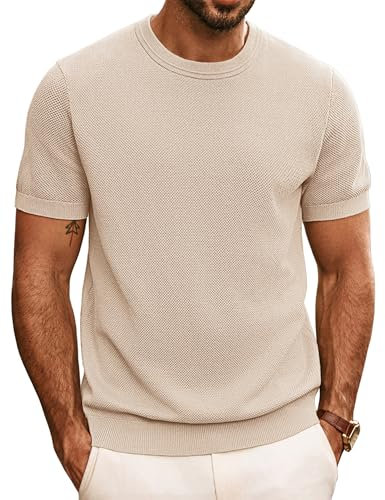 Tee Shirts for Men Adult Short Sleeve Textured Tshirt Crewneck Solid T Shirts Apricot XL