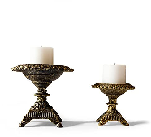 Tablett aus Gusseisen, antike Kerzenleuchter, Shabby-Chic-Kerzenständer für Zuhause und 2 Stück, Gold