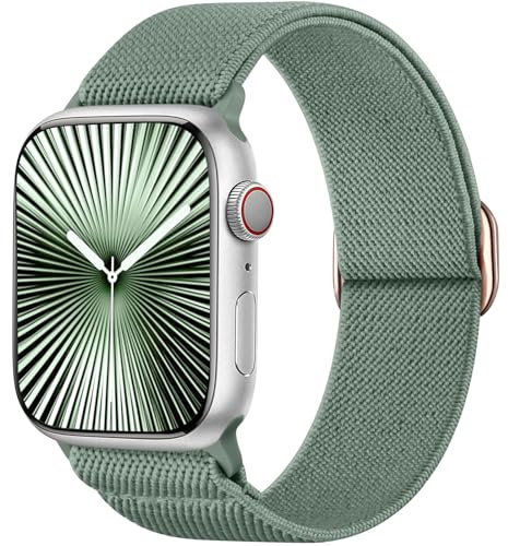 Ynitec Solo Loop cinturino di ricambio compatibile con Apple Watch 42mm 44mm 45mm 46mm 49mm, morbido sport nylon band braccialetti elastici per iWatch serie 10 9 8 7 6 5 4 3 2 1 SE Ultra, Verde abete
